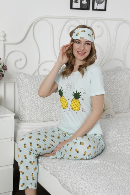 Ananas Desenli Kısa Kollu Kadın Pijama Takımı - 1