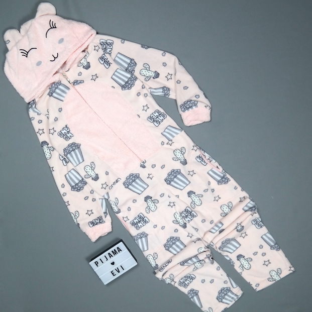 Bang Bang Desenli Kadın Polar Peluş Tulum Pijama Takımı - 2