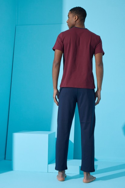 Bordo Sleepy Baskılı Kısa Kollu Altı Uzun Erkek Pijama Takımı - 5