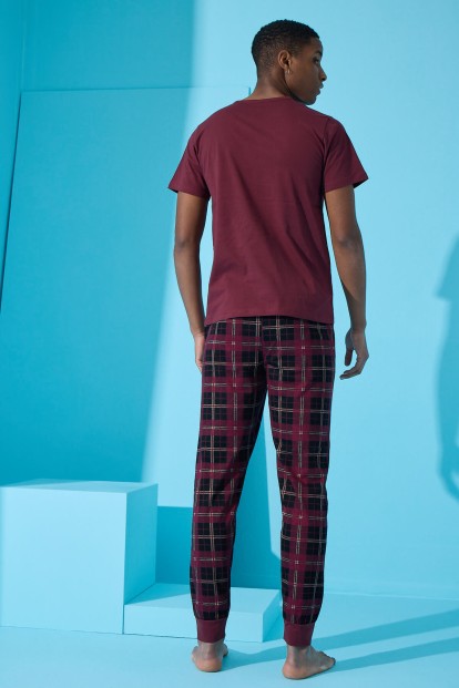 Bordo Urban Baskılı Kısa Kollu Erkek Pijama Takımı - 5