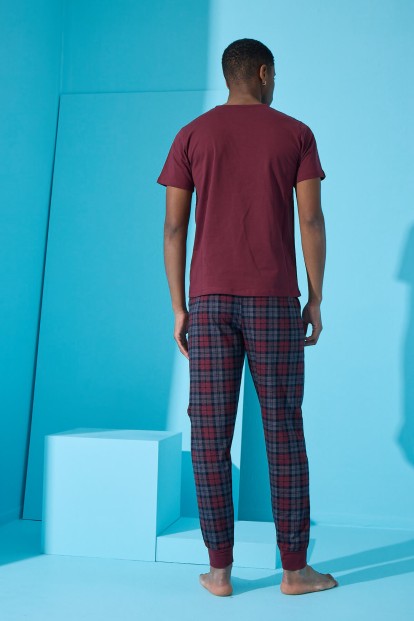 Bordo Weekend Baskılı Kısa Kollu Erkek Pijama Takımı - 5