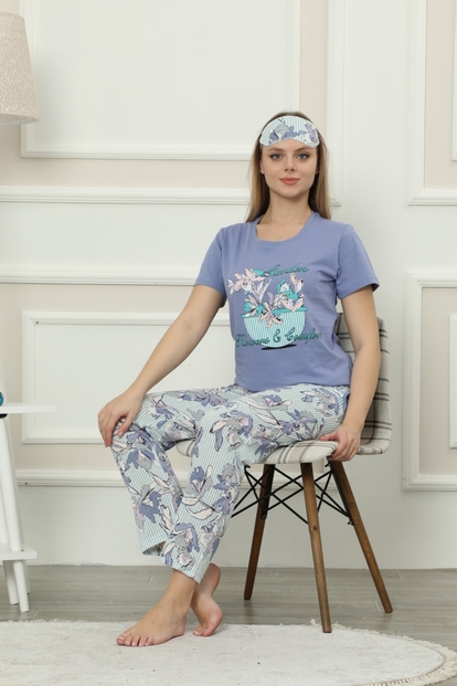 Garden Flower Desenli Kısa Kollu Kadın Pijama Takımı - 1