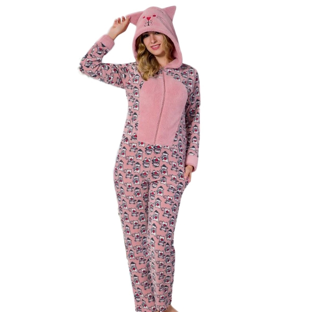 Kedi Desenli Polar Tulum Pijama - 1