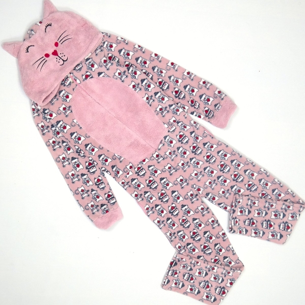 Kedi Desenli Polar Tulum Pijama - 2