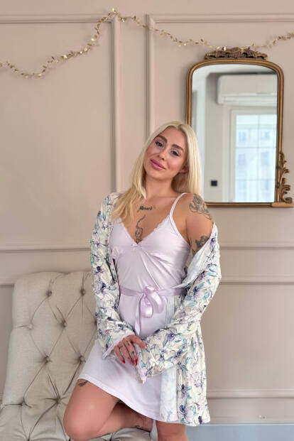 Lila Belle Nuit Exclusive Örme Sabahlıklı Gecelik Kadın Pijama Takımı - 4