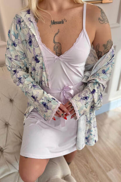 Lila Belle Nuit Exclusive Örme Sabahlıklı Gecelik Kadın Pijama Takımı - 5