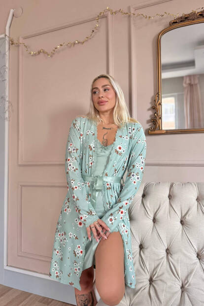 Mint Charm Exclusive Örme Sabahlıklı Gecelik Kadın Pijama Takımı - 4