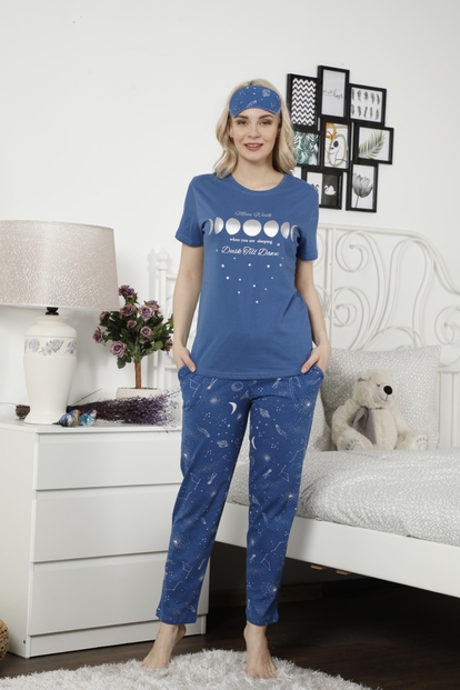 Moon Walk Desenli Kısa Kollu Kadın Pijama Takımı - 2