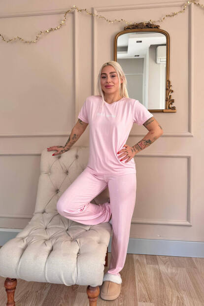 Pembe Spring Desenli Kısa Kollu Marlenka Kadın Pijama Takımı - 6