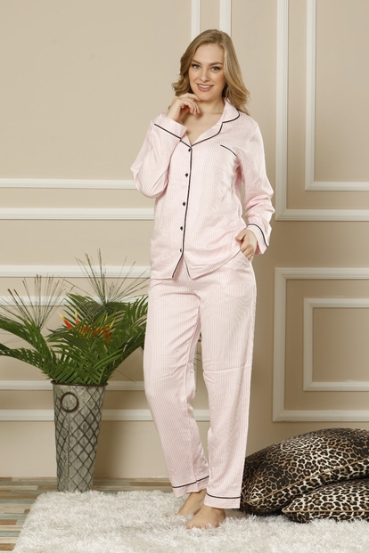 Rosa Exculusive Collection Önden Düğmeli Uzun Kollu İpek Saten Pijama Takımı - 2