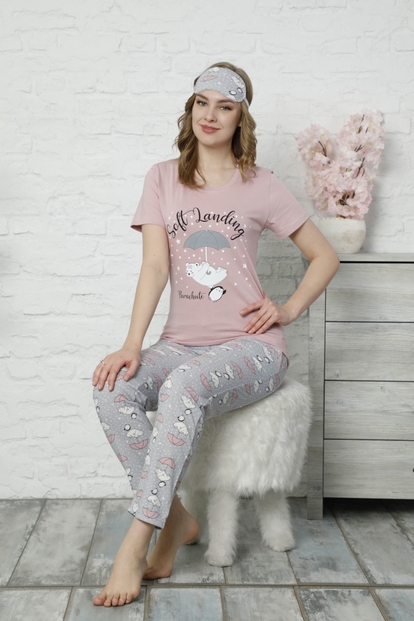 Soft Landing Desenli Kısa Kollu Kadın Pijama Takımı - 1