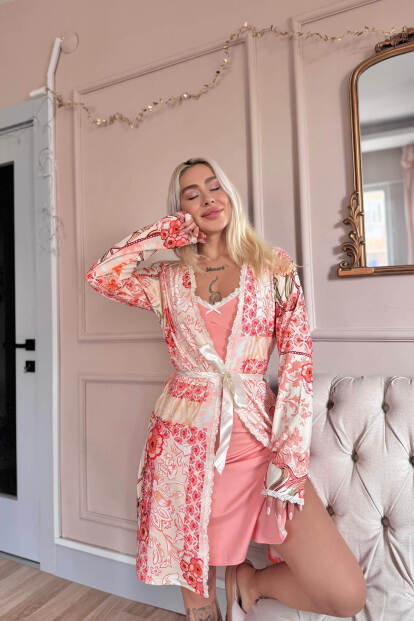 Somon Blush Exclusive Örme Sabahlıklı Gecelik Kadın Pijama Takımı - 2